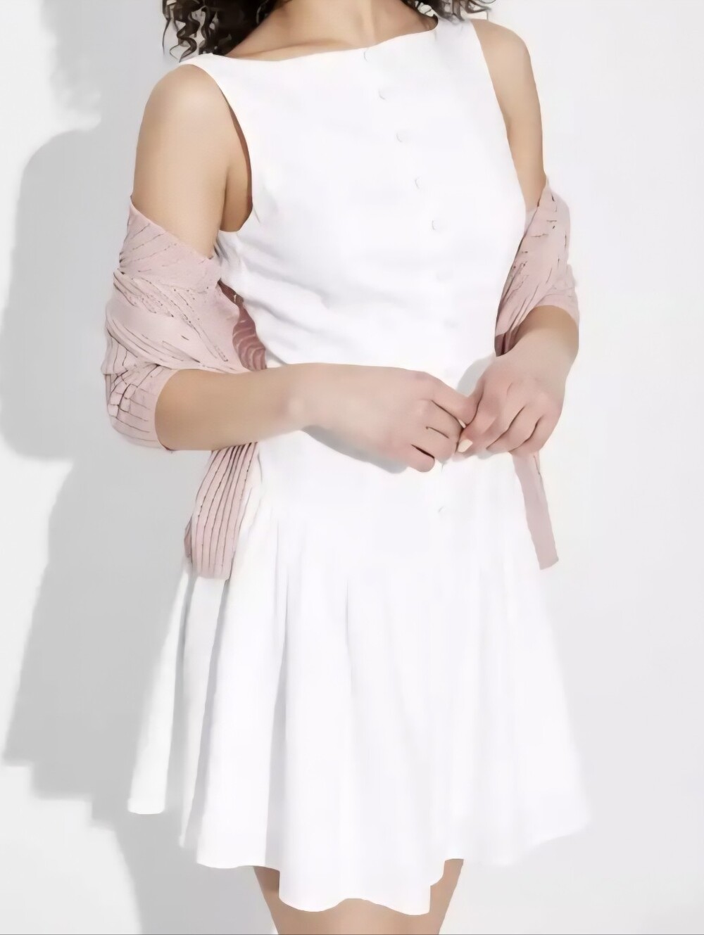 XS Wild Fable White Button-Front Sleeveless Fit & Flare Dress with Blush Wrap